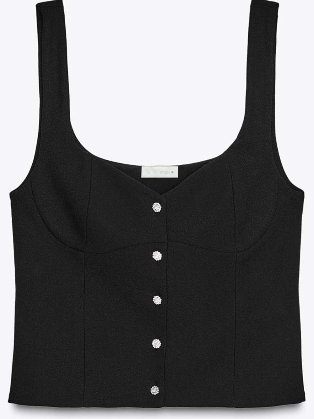 NWT ZARA M Corset CREPE TOP WITH GEM BUTTONS Black 0/5063/826/800/03 Crop Dressy